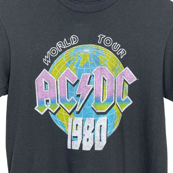 Junk Food AC/DC World Tour Graphic Band Tee Small New Black Retro Boho Rock - Picture 2 of 4